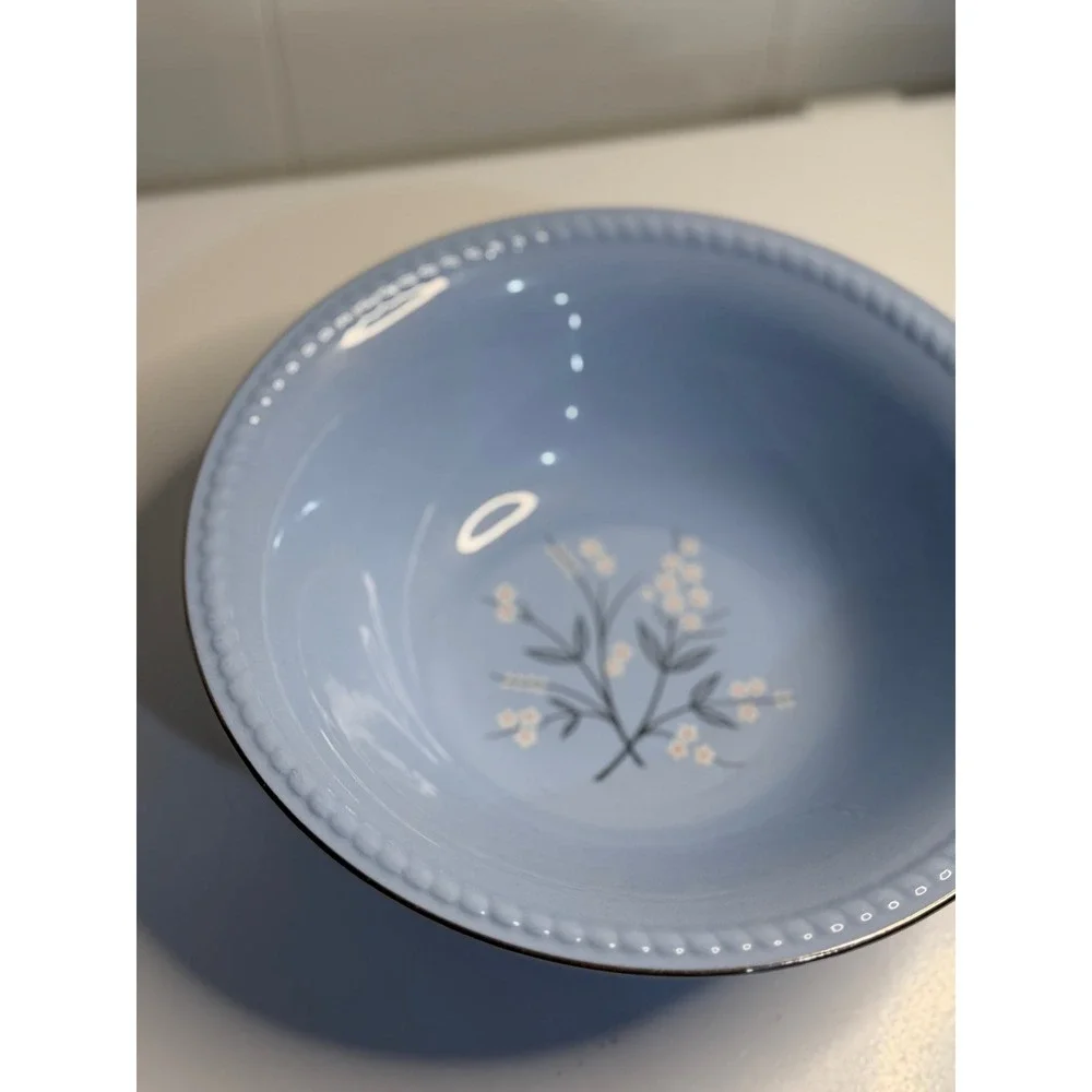 VTG Homer Laughlin Kraft-Blue Floral Serving Bowl Periwinkle Blue GCM101 USA 9in